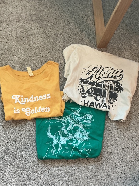 Protrend Tops - Bundle of 3 Graphic Tees ~ Yellow, Green, Cream